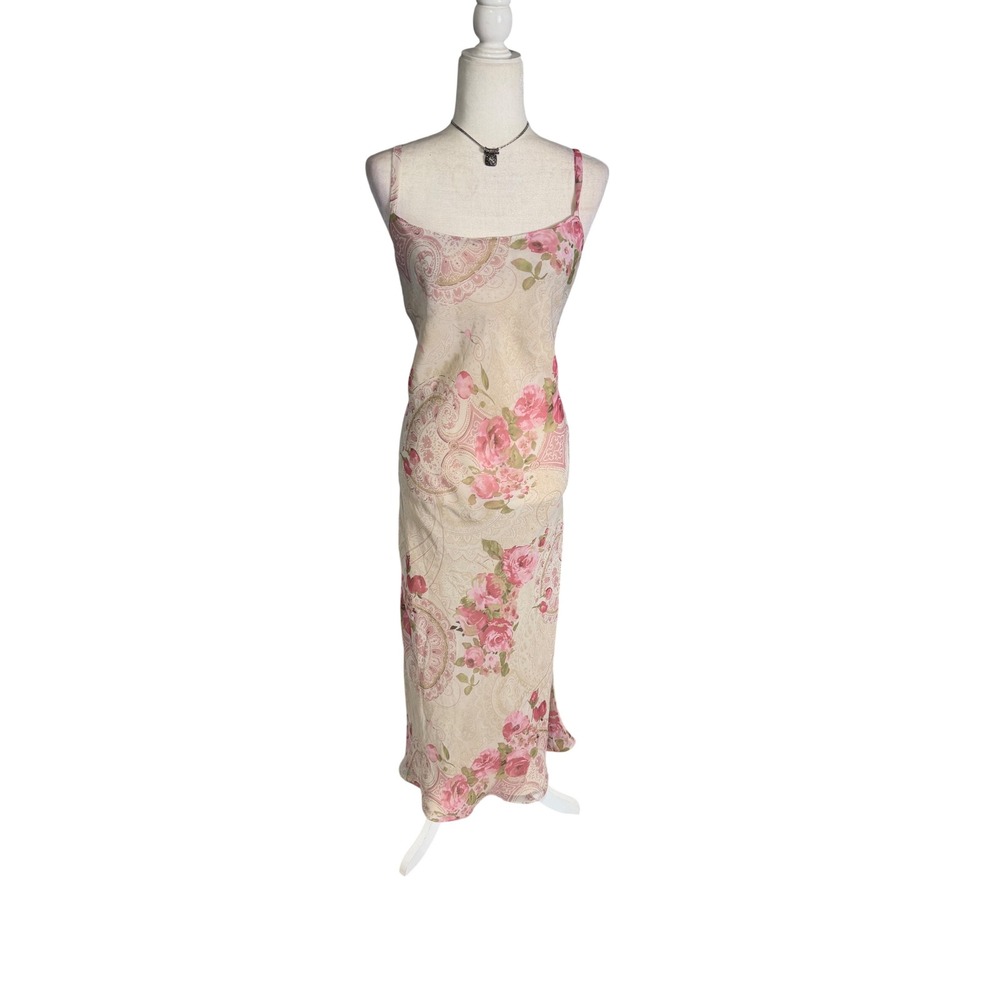 Vintage 90s Y2K Plaza South Floral Sheer Overlay Maxi Slip Dress Coquette